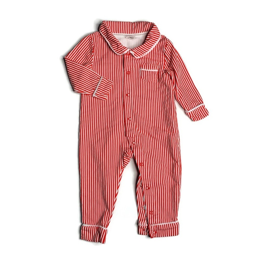 Indigo Red and White Striped Infant Footie One-Piece